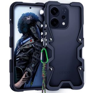 Oppo Reno14 5G (Global) Bumper Case Aluminium Alloy Metal Phone Shell Cover with Strap - Black