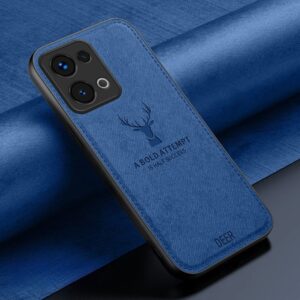 Oppo Reno13 5G (Global) Case Deer Pattern Cloth Texture PU Leather Hybrid Phone Cover - Blue
