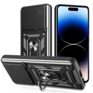 Oppo K13 Turbo Pro Back Cover | Heavy Duty Hybrid Case with 360 Degree Rotating Finger Ring Holder + Slider Shutter Camera Protection Case for...
