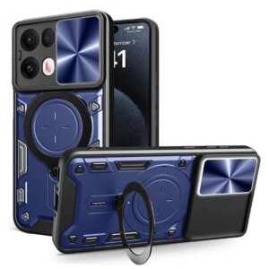 Oppo K13 Turbo Pro Back Case | Hybrid Case with 360 Degree Rotating Finger Ring Holder + Slider Shutter Camera Protection Case for Oppo K13 Turbo Pro- Blue