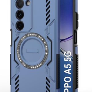 Oppo A5 5G | Magnetic Case with Built-in Metal Ring | Supports MagSafe Charger, Wallet & Car Mount | Shockproof Hybrid PC + TPU | Blue