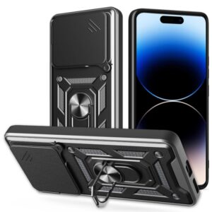 Oppo A5 Pro 5G | D10 Tough Armor Case | Sliding Camera Shield | 360° Protection | Kickstand Ring Holder | Military-Grade Shockproof Bumper Case